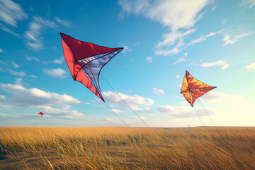 a beautiful kite flies in the sky. Children launch a kite. Kite day