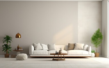 Fototapeta na wymiar Contemporary Apartment White Furniture and Vacant Wall. Generative AI