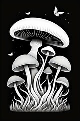 mushrooms on black background