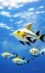 Yellow fin tuna fishes swimming in the ocean
