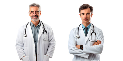 Cheerful mature doctor posing and smiling and Serious doctor healthcare and medicine png format on transparent background Fictional Person, Generative AI