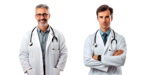 Cheerful mature doctor posing and smiling and Serious doctor healthcare and medicine png format on transparent background Fictional Person, Generative AI