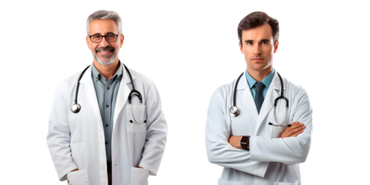 Cheerful mature doctor posing and smiling and Serious doctor healthcare and medicine png format on transparent background Fictional Person, Generative AI