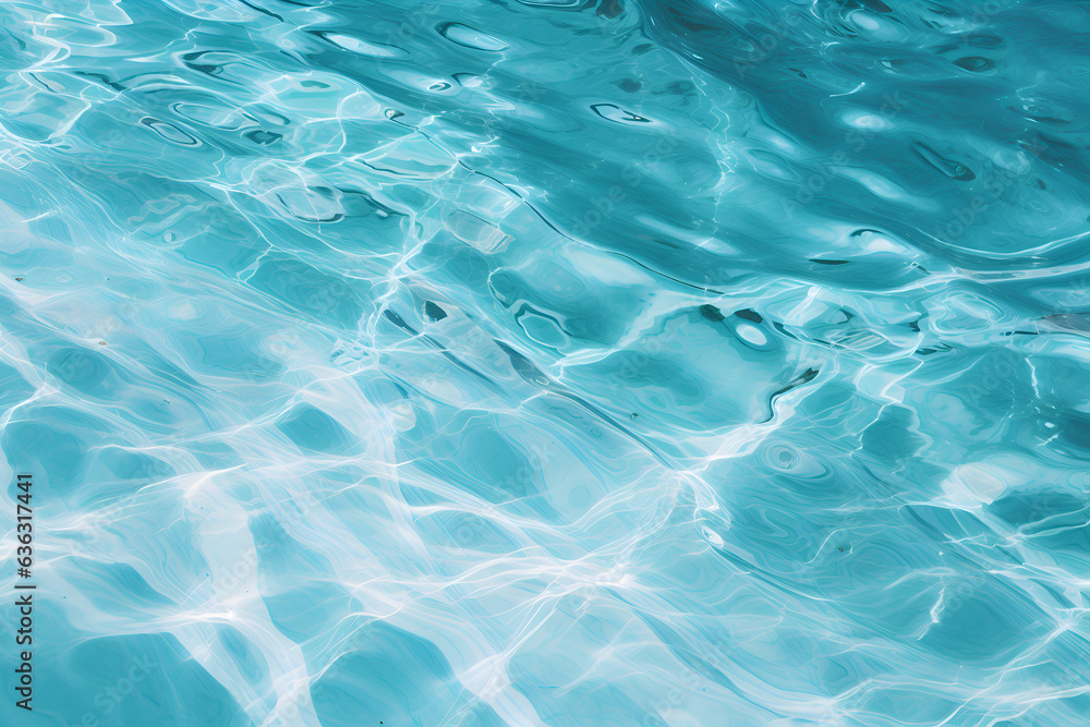 Poster high detailed close-up of blue water in the pool. side view. copy space.bokeh light ripple backgroun