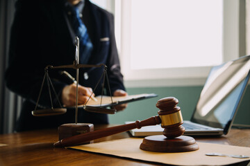 Businessman and Male lawyer or judge consult having team meeting with client, Law and Legal services concept.