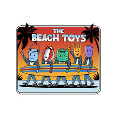 the beach toys surfing time illustration premium for t shirt design template