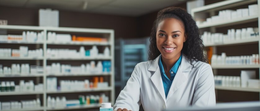 pharmacist American woman in a pharmacy, Generative AI