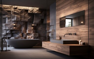 Fototapeta na wymiar Contemporary Bathroom Interior Design with Marble Flooring. Generative AI