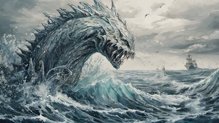 Sea Monster Background Very Creepy - obrazy, fototapety, plakaty