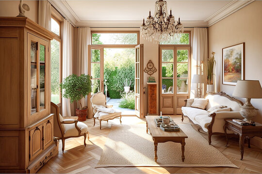 Interior of a living room in classical style. 3d render