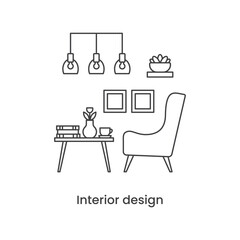 Interior design line icon concept. Living room interior. Vector line illustration on white background