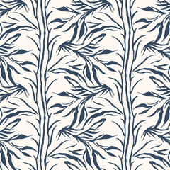 Black and White seamless pattern with leaves. Vector illustration.