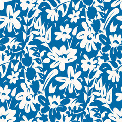 Black and white seamless pattern with flowers.