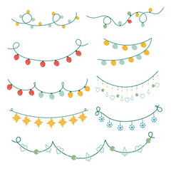 Hand drawn festive garland. Christmas