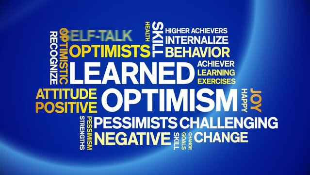 Learned Optimism animated tag word cloud;text design animation kinetic typography seamless loop.