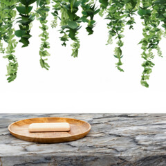 Marble table top for kitche product display with white background 