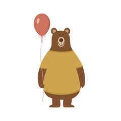 Happy big brown bear with air balloon