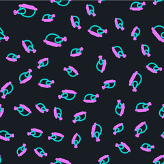 Line Roasted turkey or chicken icon isolated seamless pattern on black background. Vector