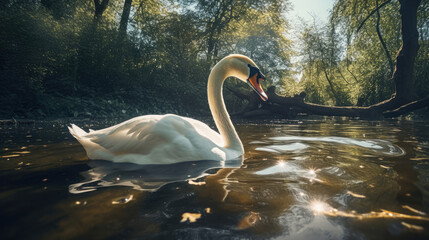 A graceful swan is in the urban forest , Background, Illustrations, HD