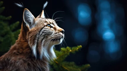 Foto op Plexiglas Lynx is gazing up at the starry sky, Background, Illustrations, HD © ACE STEEL D