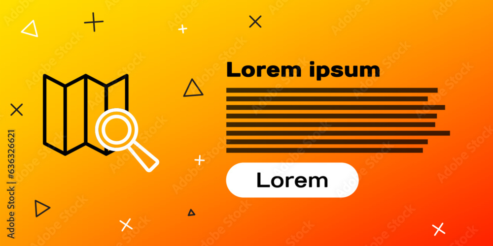 Poster line search location icon isolated on yellow background. magnifying glass with pointer sign. colorfu