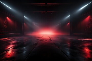 Indoor Room with red lights and smoke created with Technology, ai, generative