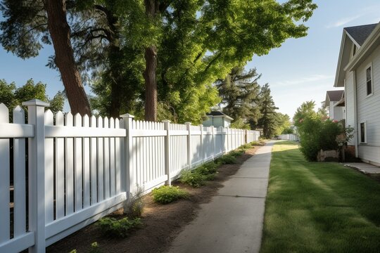 Private property's white vinyl fence. Generative AI