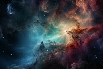 Fototapeta na wymiar Nebula, stars, and vibrant galaxy in outer space. Generative AI