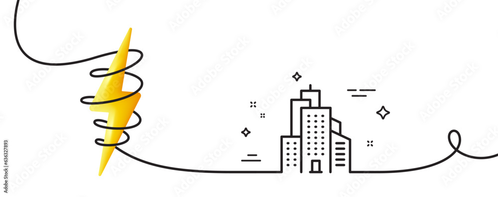 Poster skyscraper buildings line icon. continuous one line with curl. city architecture sign. town symbol. 