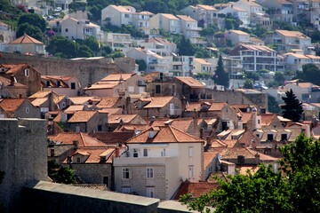 Fototapeta na wymiar Dubrovnik red roofed houses, view from above