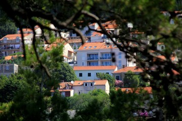 Dubrovnik red roofed houses, view from above