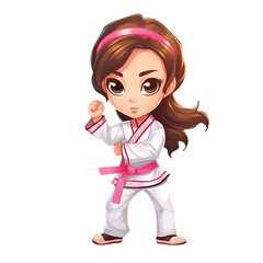 Cute Girl Playing Taekwondo Clipart Illustration