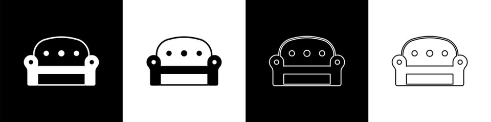 Set Sofa icon isolated on black and white background. Vector