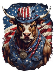 American bulldog wearing American  flag