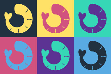 Pop art Shrimp icon isolated on color background. Vector