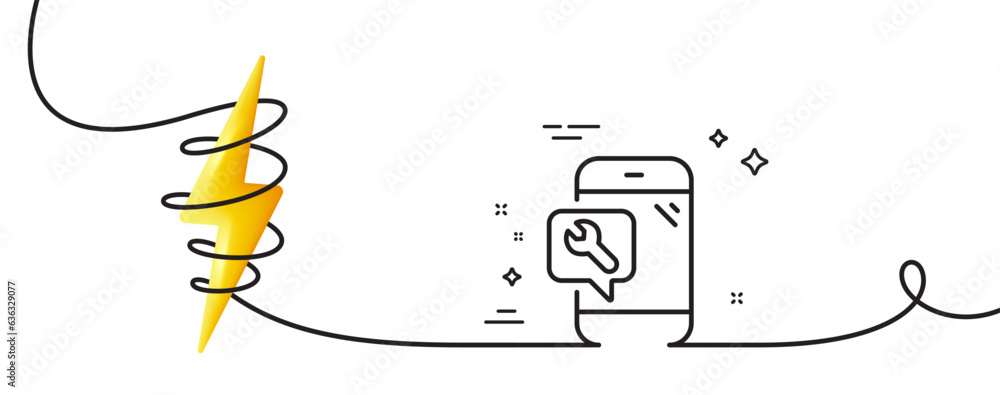 Poster spanner tool line icon. continuous one line with curl. phone repair service sign. fix instruments sy