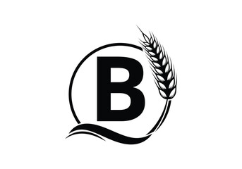 Agriculture Wheat Logo On B Letter. Agriculture Logo Design Template, Food, Healthy Nutrition Symbol. Logo for agriculture business and company identity © Shovo