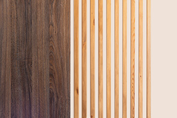 Seamless pattern of modern wall covering with vertical wooden slats background - obrazy, fototapety, plakaty