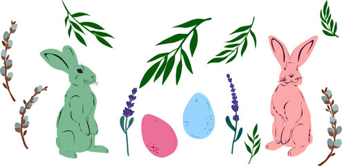 Easter holiday set, illustrations in flat style. Vector collection.