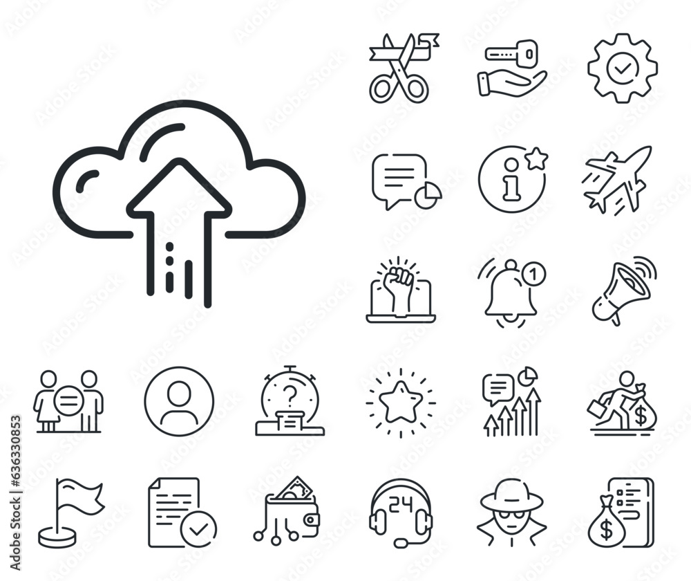 Poster internet data storage sign. salaryman, gender equality and alert bell outline icons. cloud computing