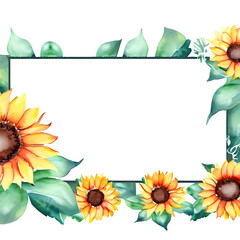 watercolor border design with lovely sunflower and leaves