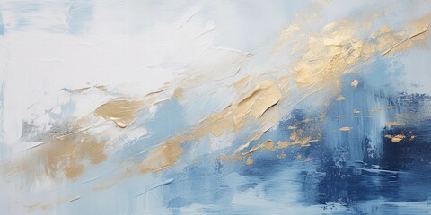 Obraz na płótnie Canvas Closeup of abstract rough blue white gold art painting texture