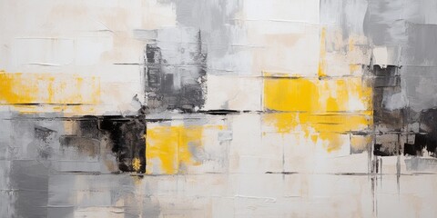 Closeup of abstract rough black gray yellow white art painting texture - obrazy, fototapety, plakaty