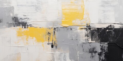 Closeup of abstract rough black gray yellow white art painting texture