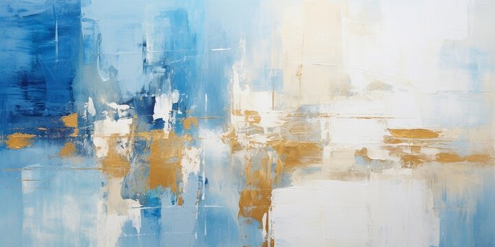 Closeup of abstract rough blue white gold art painting texture
