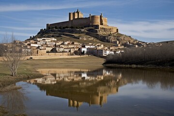 Tomelloso, Spanish town in Castilla-La Mancha, with a scenic backdrop. Generative AI