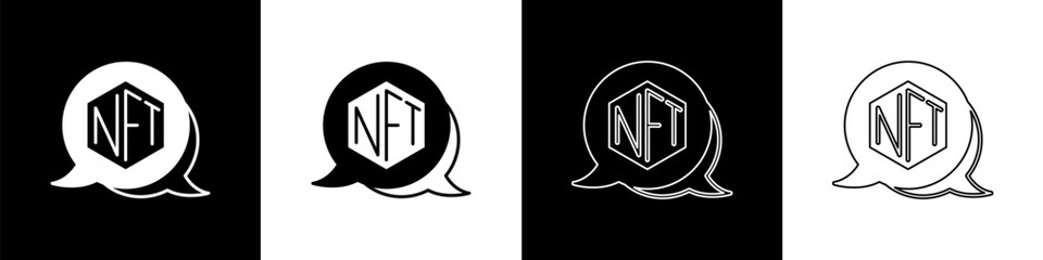 Set NFT Digital crypto art icon isolated on black and white background. Non fungible token. Vector