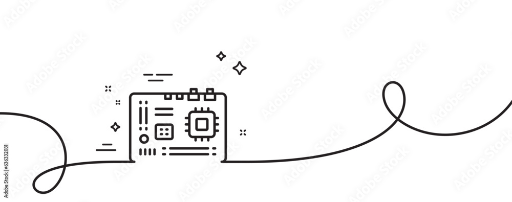 Poster motherboard line icon. continuous one line with curl. computer component hardware sign. motherboard 