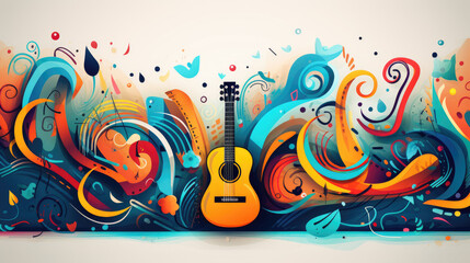 Music, school, education, hobby, leisure concept. Abstract creative background with musical tools and symbols