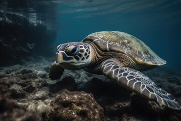 Fototapeta premium Underwater turtle on a coral reef.
